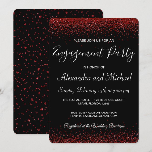 Invitation Red Hearts Valentine's Day Engagement Party (Devant / Derrière)