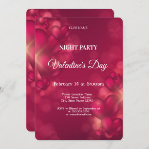Invitation Red Hearts Valentine's Day Night Party