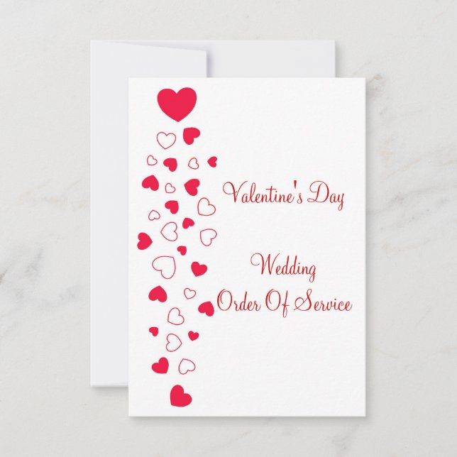 Invitation Red Hearts Valentines Jour Mariage Ordre du servic (Devant)