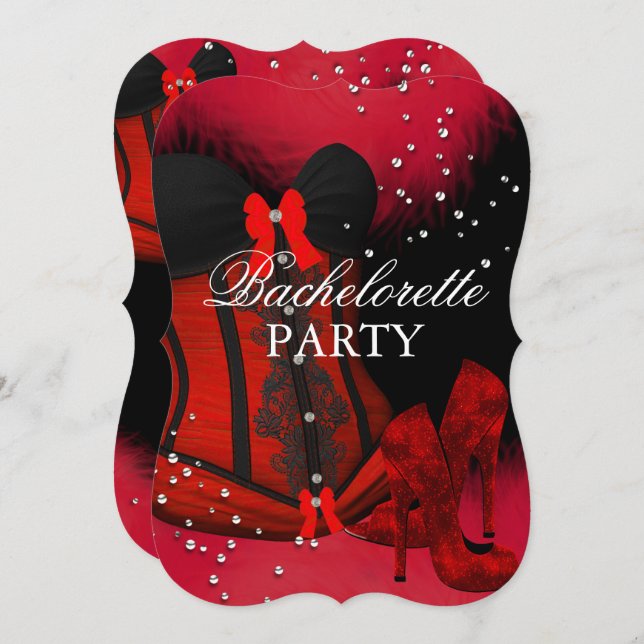 Invitation Red Heather dentelle dentelle Corset Bachelorette (Devant / Derrière)
