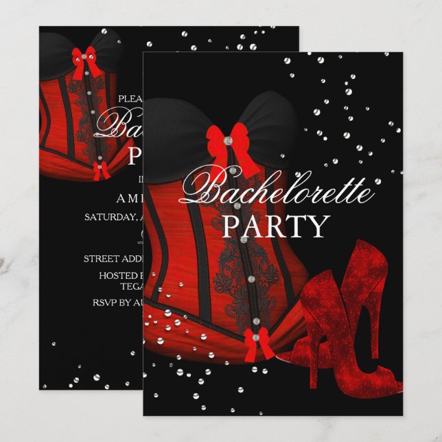 Invitation Red Heels & Lace Corset Bachelorette Party (Devant / Derrière)