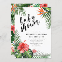 Red Hibiscus Palm Feuille Baby shower tropical