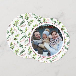 Invitation Red Holly Feuille Noël Famille de photos Vacances