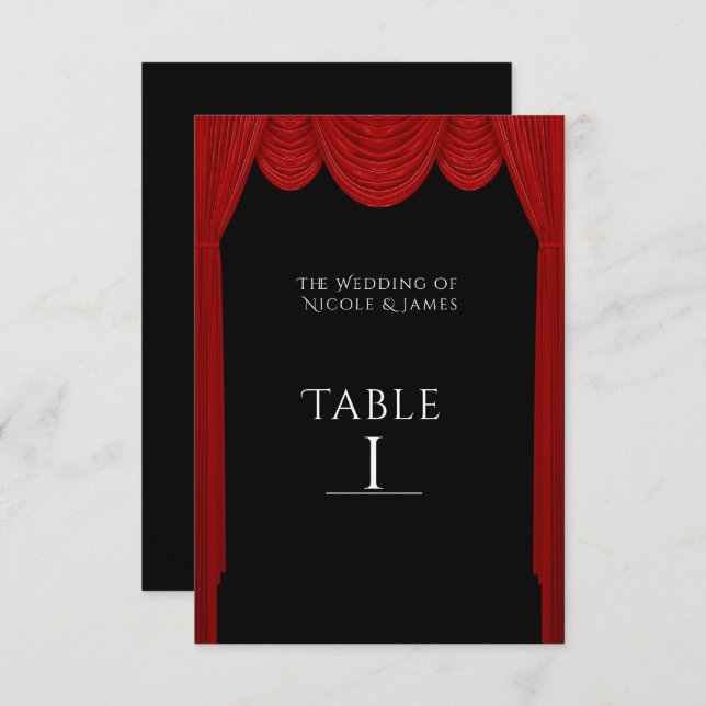 Invitation Red HOLLYWOOD Rideaux élégants Table Numéro (Devant / Derrière)