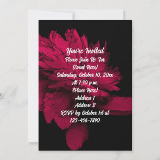 Invitation Red Hot Peony On Black Floral Party
