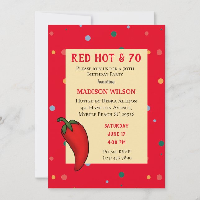 Invitation Red Hot Pepper 70th Birthday Party (Devant)