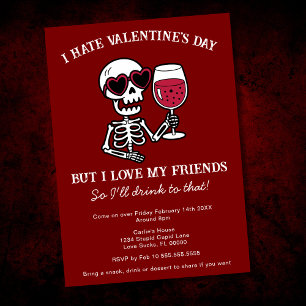 Invitation Red I Hate Valentine's Day Skeleton Boire du vin