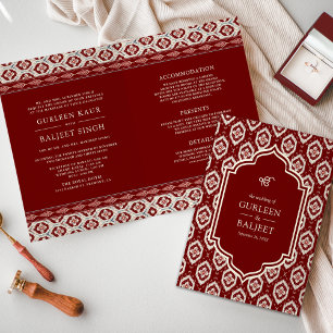 Invitation Red Ikat All in One Anand Karaj Sikh Mariage