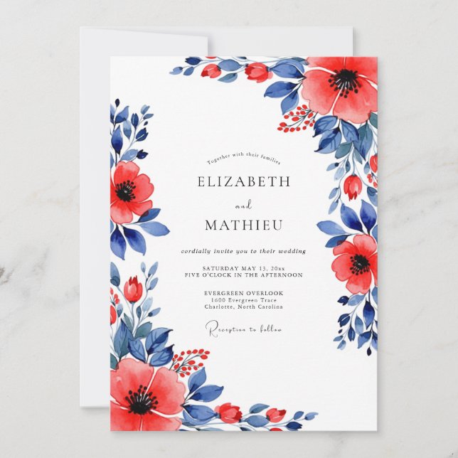 Invitation Red Indigo Botanical Summer Wedding (Devant)