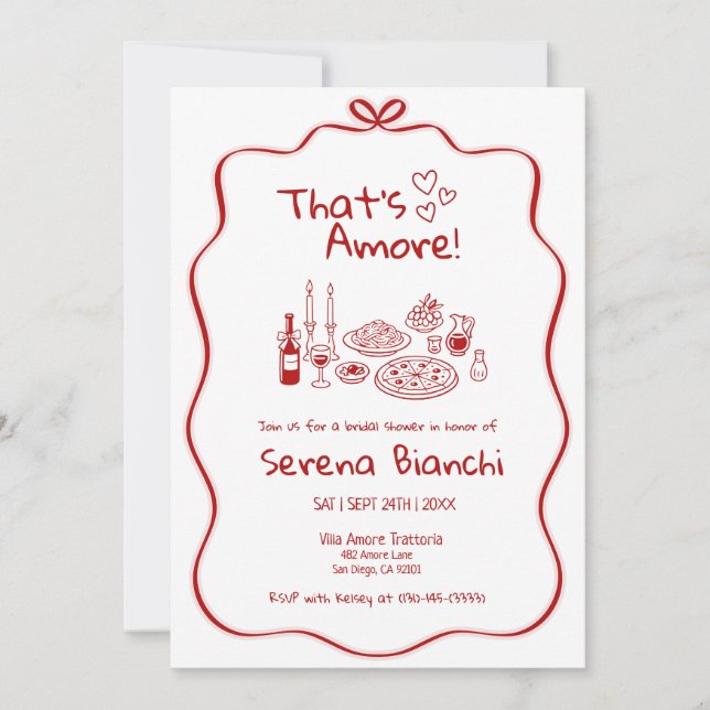 Invitation Red Italian Pasta and Pizza Doodles Bridal (Devant)