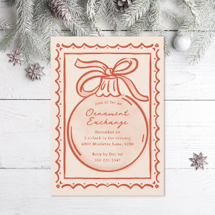 Invitation Red Ivory Doodle Ornament Exchange Fête