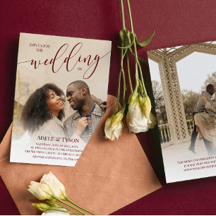 Invitation Red Joignez-vous à nous Calligraphie Photo Mariage