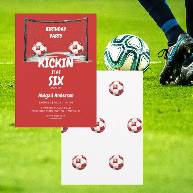 Invitation Red Kickin it Soccer Anniversaire (Créateur téléchargé)