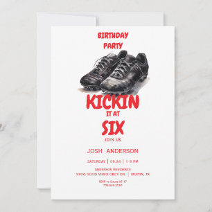 Invitation Red Kickin it Soccer Anniversaire