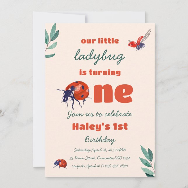 Invitation Red Ladybug Cute 1er Baby Birthday Party (Devant)