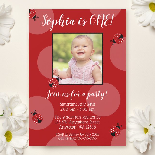 Invitation Red Ladybug Polka Dot Anniversaire Photo Invitatio (Créateur téléchargé)