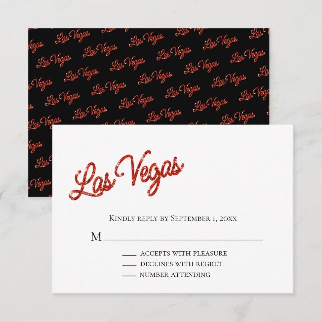 Invitation Red Las Vegas Sparkles Wedding RSVP (Devant / Derrière)