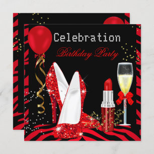 Invitation Red Lipstick Parties scintillant Zebra Anniversair