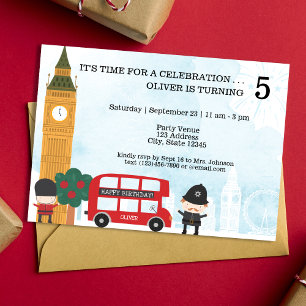 Invitation Red London Bus & Clock Tower Anniversaire de enfan