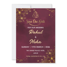 Red Luxury Indian Save the Date Card
