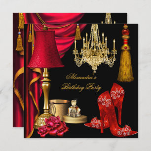 Invitation Red Luxury Womans Gold Black High Heels Party