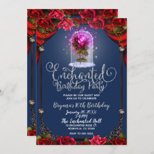 Invitation Red Magical Enchanted Rose rouge Beauté Sweet 16