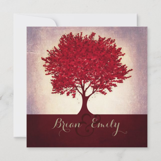Invitation Red maroon coeur feuilles mariage (Devant)