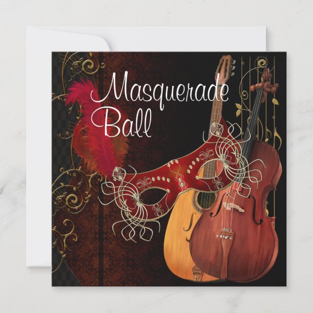 Invitation Red Mask Musical Instruments Masquerade Ball Invi (Devant)