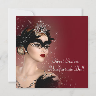 Invitation Red Mask Sweet 16 Masquerade Party