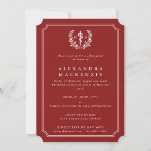 Invitation Red MD Asclepius + Laurel Wreath Graduation