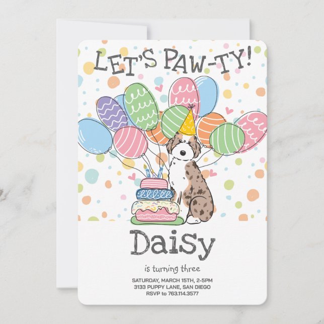 Invitation Red Merle Aussiedoodle Anniversaire Fête Invitatio (Devant)