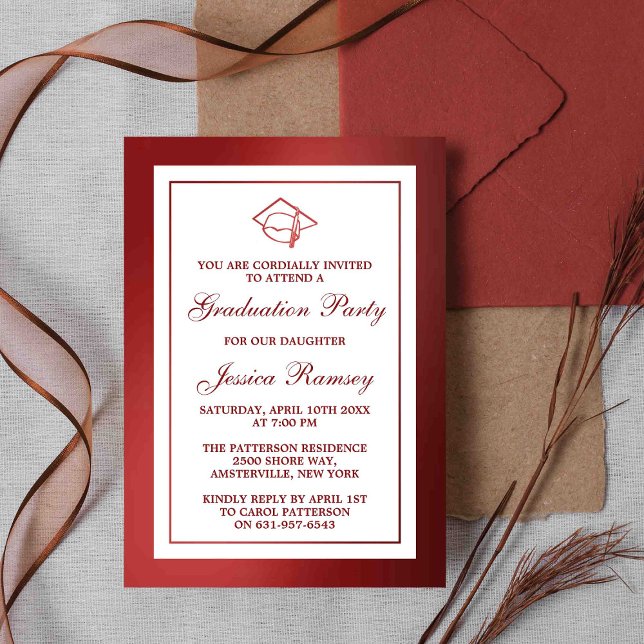 Invitation Red Metallic Graduation Casquette Graduation Party (Créateur téléchargé)