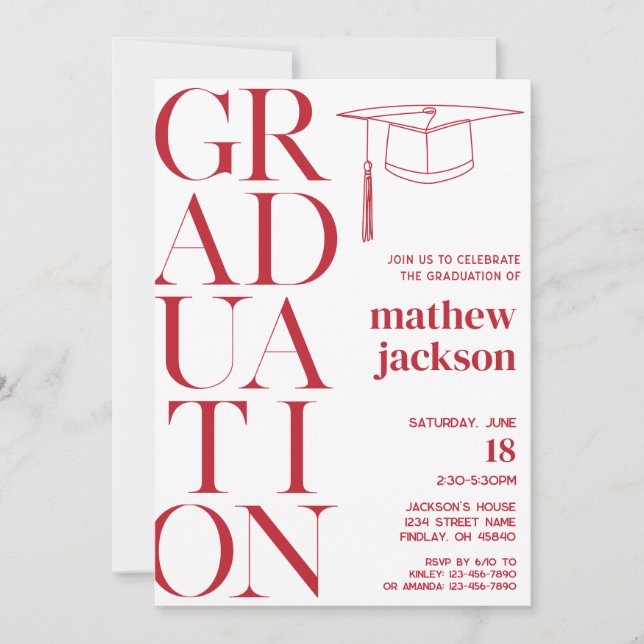 Invitation Red Minimalist '24 Graduation Party Personnalisé (Devant)