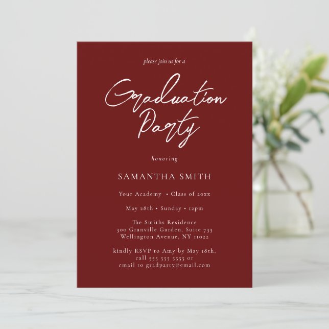 Invitation Red Modern Calligraphy Script Graduation Party (Debout devant)