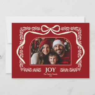 Invitation Red Modern Joy Noël Bow Ribbon cadre photo