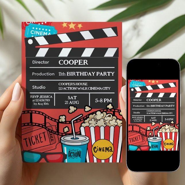 Invitation Red Movie Night Birthday Party For Boys (Créateur téléchargé)