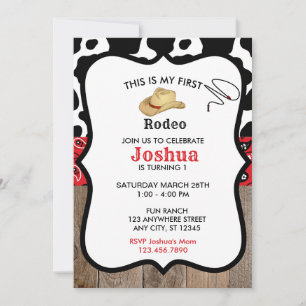 Invitation Red My First Rodeo Cowboy Occidental Anniversaire