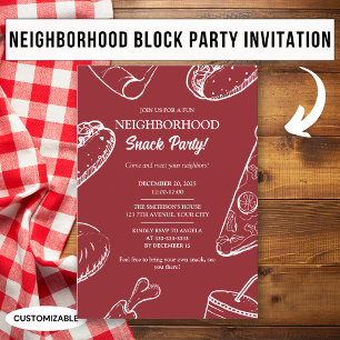 Invitation Red Neighbority Fun Block Snack Party