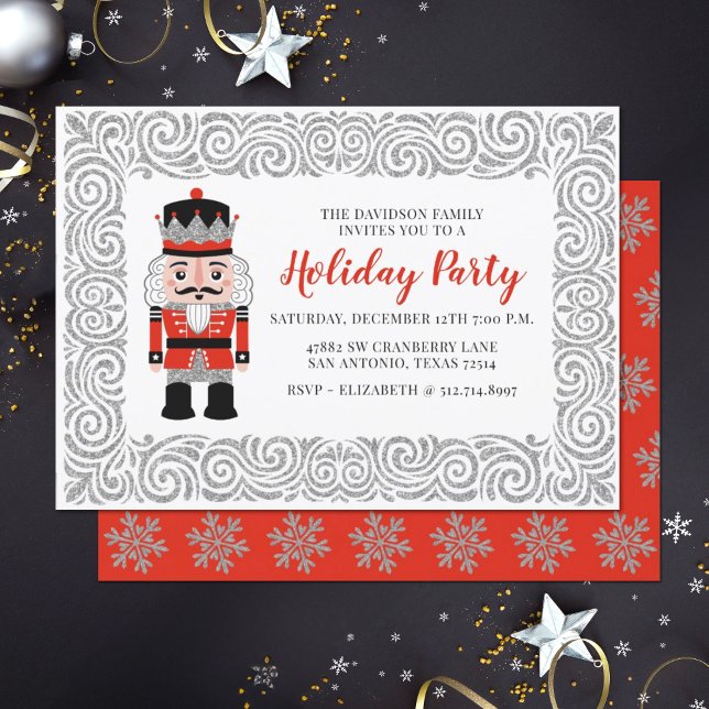 Invitation Red Nutcracker Noël (A festive and elegant Holiday party invitation. Great for a family or the workplace.)