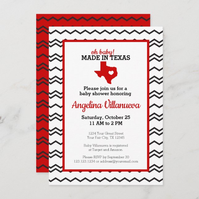Invitation Red Oh Baby ! Chevron Fabriqué au Texas Douche (Devant / Derrière)