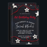 Invitation Red On Black 21st Birthday Party<br><div class="desc">Une invitation fantaisiste moderne unique pour une jeune fille avec un invitation sucré et sassy,  des étoiles blanches et une corde rouge sur le noir,  avec une police de caractères blanc tendance. Personnaliser pour tout âge. Un rouge cool sur le thème de couleur noir design. Style frais et jeune.</div>