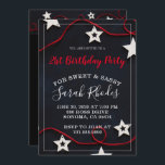 Invitation Red On Black 21st Birthday Party<br><div class="desc">Une invitation fantaisiste moderne unique pour une jeune fille avec un invitation sucré et sassy,  des étoiles blanches et une corde rouge sur le noir,  avec une police de caractères blanc tendance. Personnaliser pour tout âge. Un rouge cool sur le thème de couleur noir design. Style frais et jeune.</div>