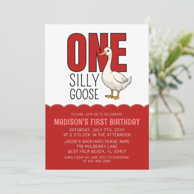 Invitation Red One Silly Goose 1er anniversaire (Debout devant)