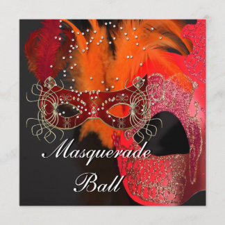Invitation Red Orange Black Masquerade Ball Party