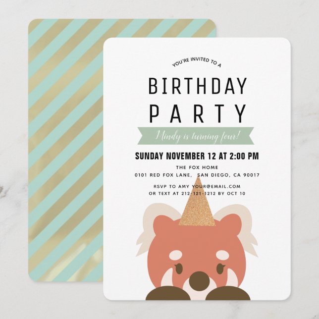 Invitation Red Pandas Simple Mint Green Anniversaire (Devant / Derrière)