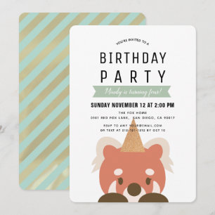 Invitation Red Pandas Simple Mint Green Anniversaire