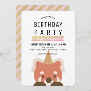 Invitation Red Pandas Simple Rose Girl Anniversaire