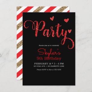 Invitation Red Parties scintillant Hearts Saint Valentin Anni