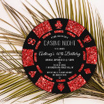 Invitation Red Parties scintillant Poker Chip Casino Soirée<br><div class="desc">Célébrez dans le style avec ces invitations de nuit branchées casino. Le design est facile à personnaliser avec votre propre libellé et votre famille et vos amis seront ravis quand ils reçoivent ces fabuleux invitations de fête.</div>