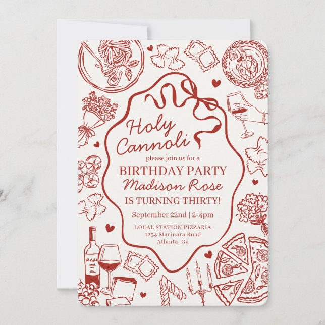 Invitation Red Pasta Party Holy Canolli Italian Birthday (Devant)